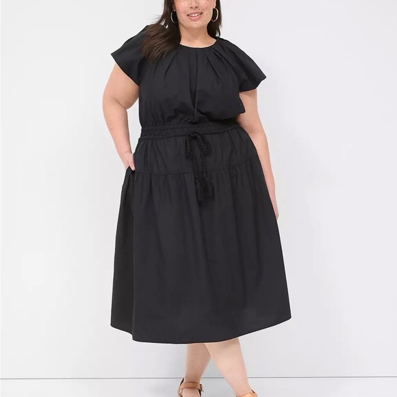 Lane Bryant Dresses & Skirts - New Without Tag- LB Plus Size- Black Pleated Crew-Neck Midi Dress- Size 24W